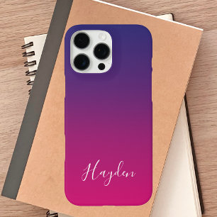 Coque iPhone 16 Pro Max Moderne Pink violet dégradé Monogramme simple