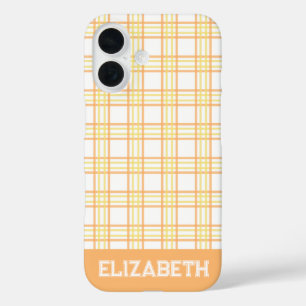 Coque Pour iPhone 16 Moderne Plaid Préparatoire Police Varsity Orange J