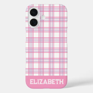 Coque Pour iPhone 16 Moderne Plaid Préparatoire Université Police Rose