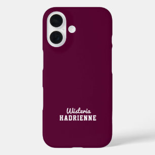 Coque Pour iPhone 16 Moderne Prune Bourguignon Monogramme Blanc Nom de