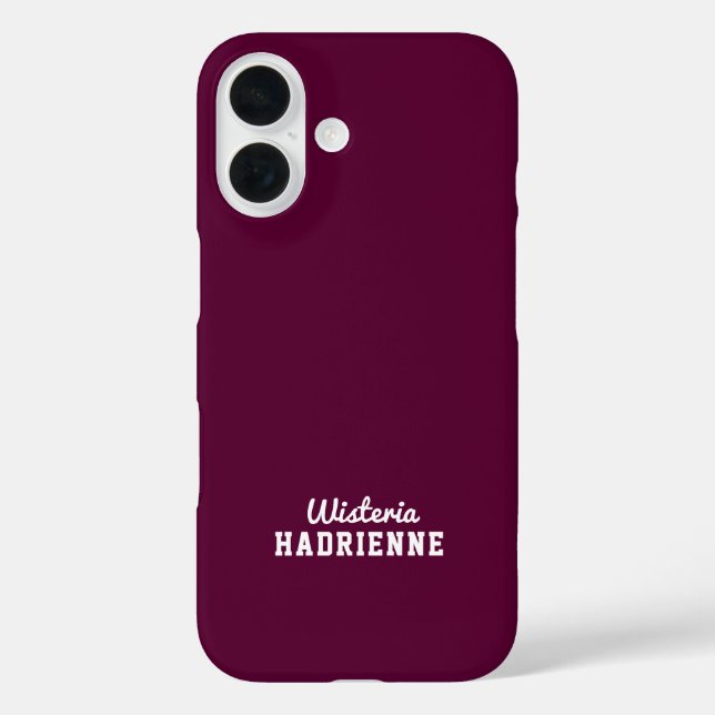 Coques Case-Mate iPhone Moderne Prune Bourguignon Monogramme Blanc Nom de  (Verso)