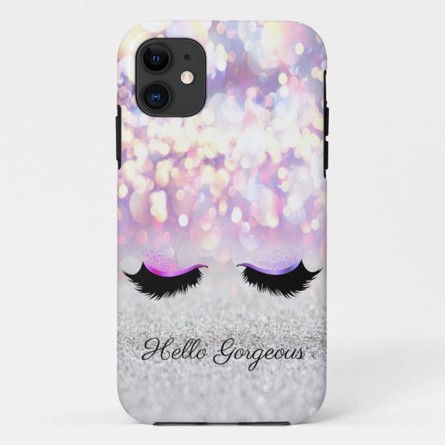 Coques Case-Mate iPhone Moderne Rose Pailleté Argent Bokeh, Faux Cils (Dos)