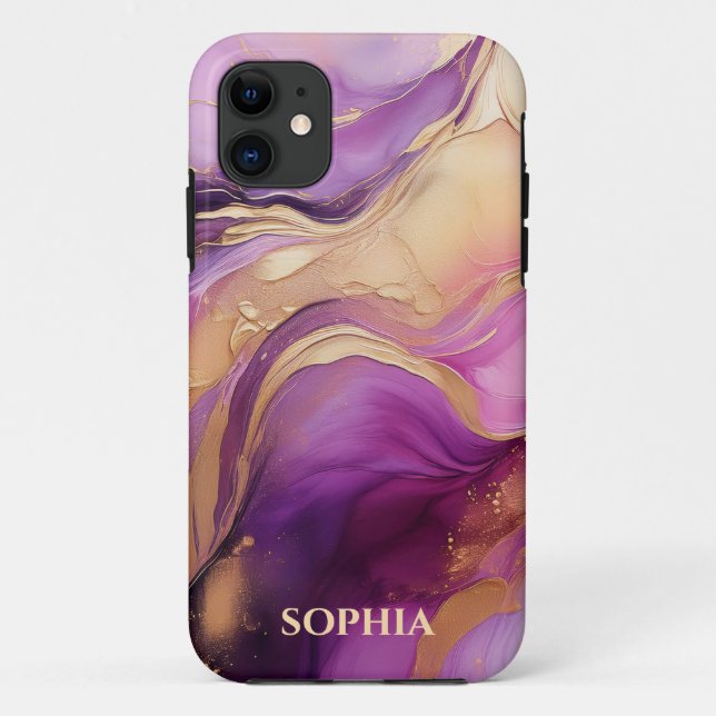 Coques Case-Mate iPhone Moderne Rose Violet et Or- (Dos)