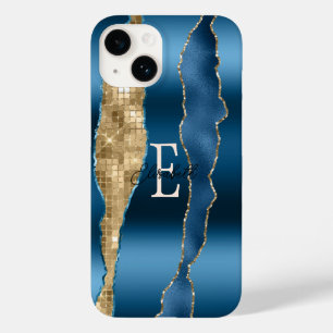 Coque Case-Mate iPhone Moderne sequins en agate bleu indigo et or