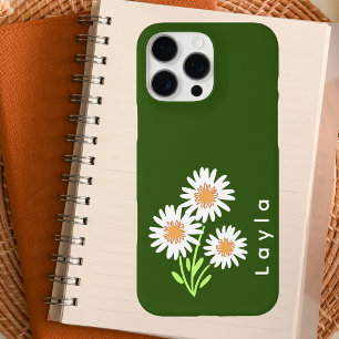 Coque iPhone 16 Pro Max Moderne Simple Blanc Floral Élégant Vert 