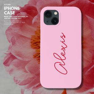 Case-Mate iPhone Case Moderne simple rose et rouge Nom Script Monogramme
