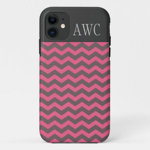 Coque iPhone 11 Moderne, tendance, classique rose & café chevron