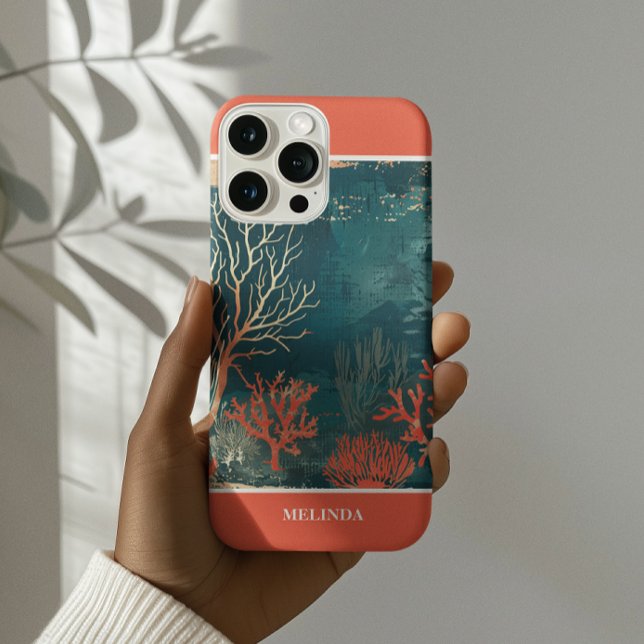 Coques Case-Mate iPhone Moderne Turquoise et Orange Sea Motif (Créateur téléchargé)