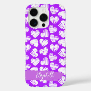 Coque iPhone 16 Pro Moderne violet blanc Doodé Coeur Valentine Nom