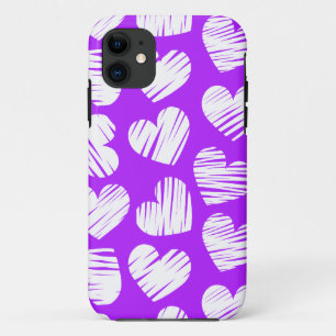 Coques Pour iPhone Moderne violet blanc Doodled Heart Valentine's Day