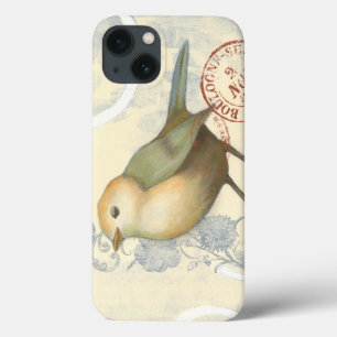 iPhone 13 Case Moineau jaune et vert sur l'arrière - plan vintage