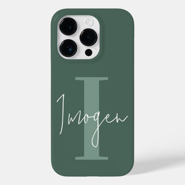 Coques Case-Mate iPhone Moins moderne typographie monogramme vert sauge (Verso)