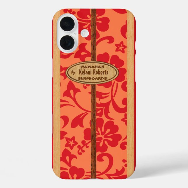 Coques Case-Mate iPhone Mokuleia Hawaiian Faux Wood Monogram Surboard (Verso)