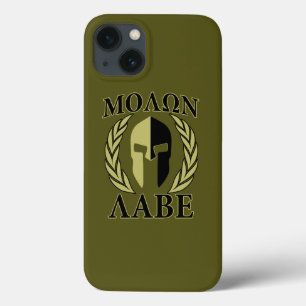 iPhone 13 Coque Molon Labe Casque spartiate Laurels Vert olive