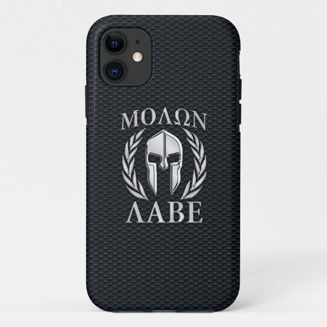 Coques Case-Mate iPhone Molon Labe Chrome Casque spartiate sur Grille iPho (Dos)