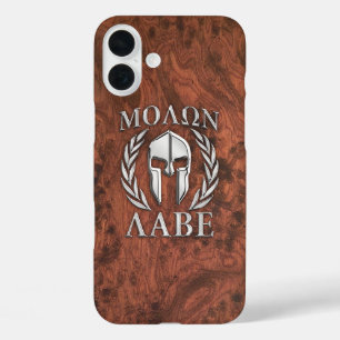 Coques iPhone 16 Plus Molon Labe Guerrier Spartiate Impression en Acajou