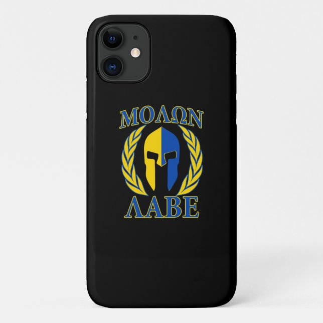 Coques Case-Mate iPhone Molon Labe Spartan Mask Laurels Bleu Jaune (Dos)