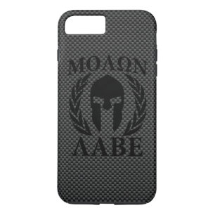 Coque iPhone 8 Plus/7 Plus Molon Labe Warrier Mask Laurels Fibre de carbone
