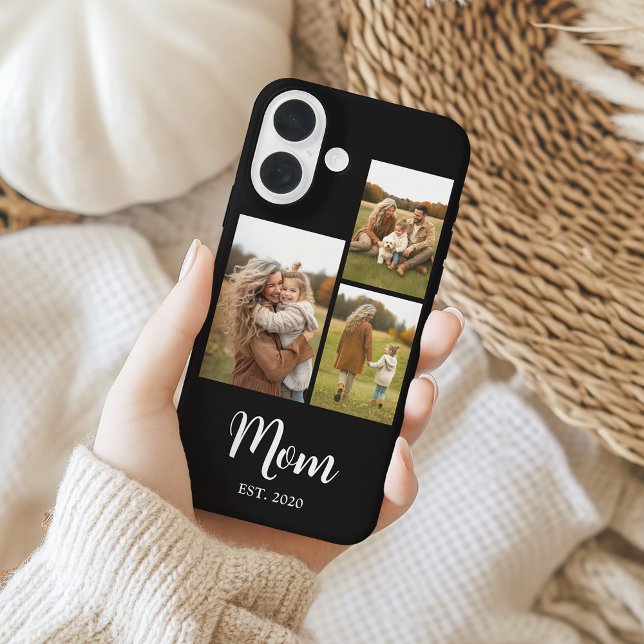 Coques Case-Mate iPhone Mom Established Modern Script Text Black 3 Photo (Mom established script text with 3 photos - fully personalizable)