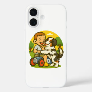 Coque Pour iPhone 16 Moment de jeu entre un adorable chiot et un enfant