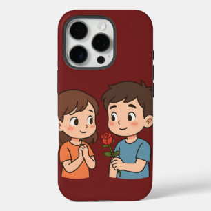 Coque iPhone 16 Pro Moment Timide Amour 💕 Joli Dessin Animé