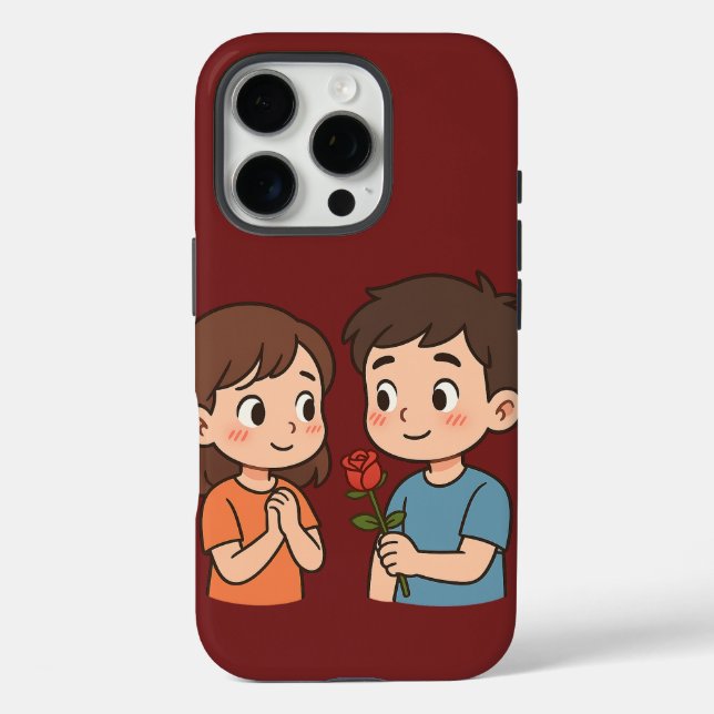 Coques Case-Mate iPhone Moment Timide Amour 💕 | Joli Dessin Animé (Verso)