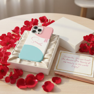 Coque iPhone 16 Pro Max Momogramme géométrique Abstrait rose et bleu éléga