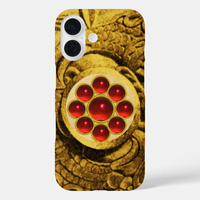 Coques Case-Mate iPhone MON AVEC GEMSTONS ROUGE GEMSTONS Gold Griffins (Verso)