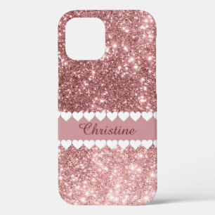Case-Mate iPhone Case Mon nom Coeurs blancs sur Or Rose