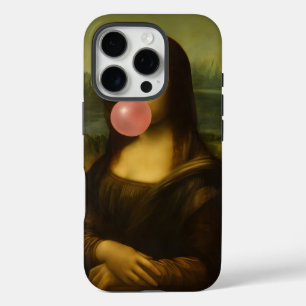 Coque iPhone 16 Pro Mona Lisa soufflant de bulle rose