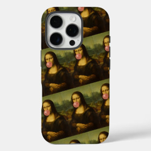 Coque iPhone 16 Pro Mona Lisa soufflant de bulle rose