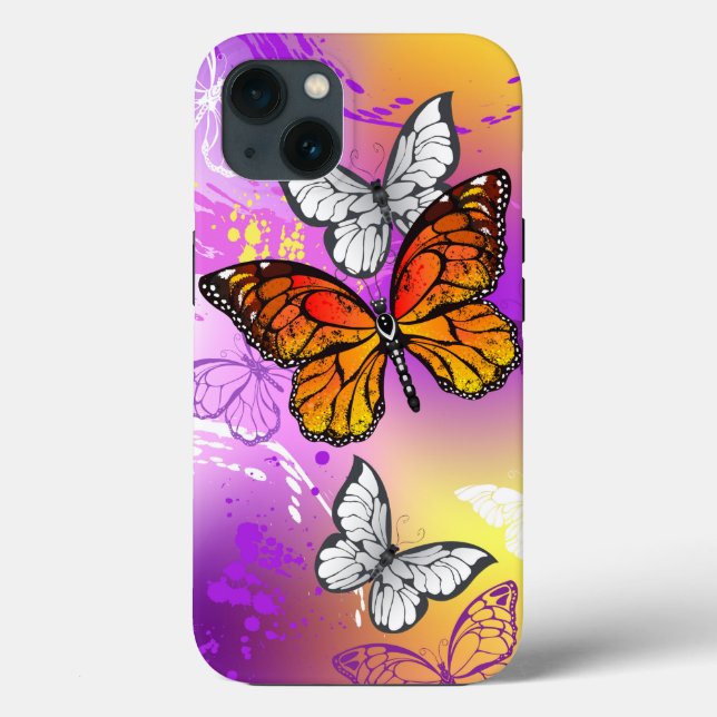 Coques Case-Mate iPhone Monarch Butterflies on Purple Background (Verso)