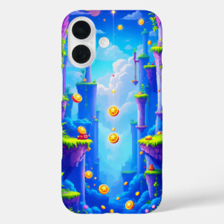 Coque Pour iPhone 16 Monde de pixels colorés avec des plateformes flott
