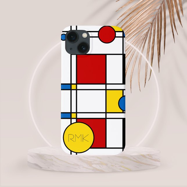 Coques Case-Mate iPhone Mondrian Inspiré Néo-Plasticisme Abstrait  (Custom Initials Mondrian Inspired Neo-Plasticism Abstract Art Phone Case)