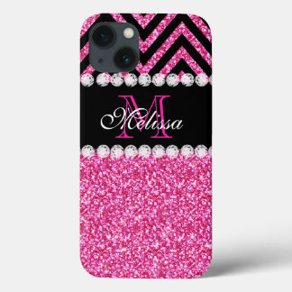 Etui iPhone Case-Mate Mongram de Pink Glitter Black Chevron