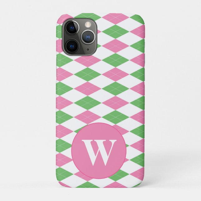 COQUES Case-Mate iPhone MONOGRAM ARGYLE PINK GREEN PATTERN (Dos)