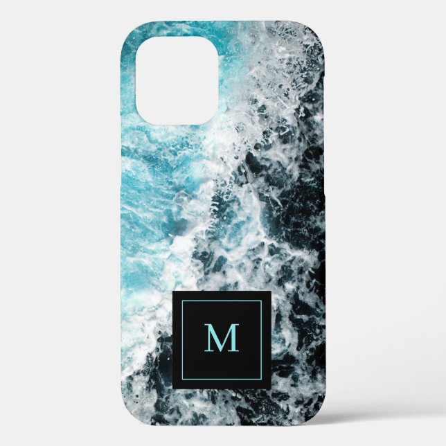 Coques Case-Mate iPhone Monogram Blue Black Ocean Waves Hawaii (Verso)