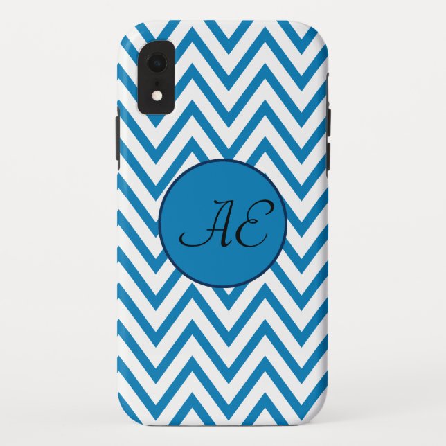 Coques Case-Mate iPhone Monogram Blue Chevron Moderne (Dos)