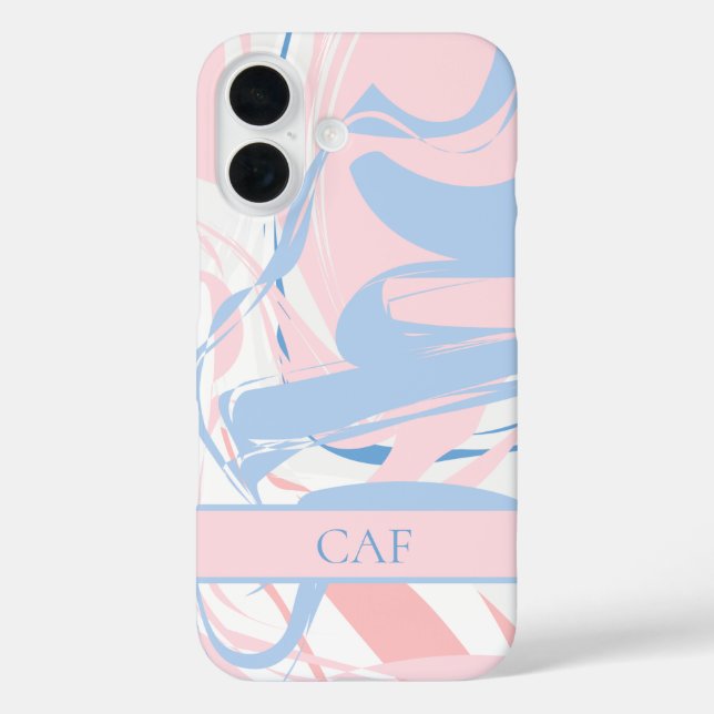 Coques Case-Mate iPhone Monogram Blue White Pink Marble Swirl (Verso)