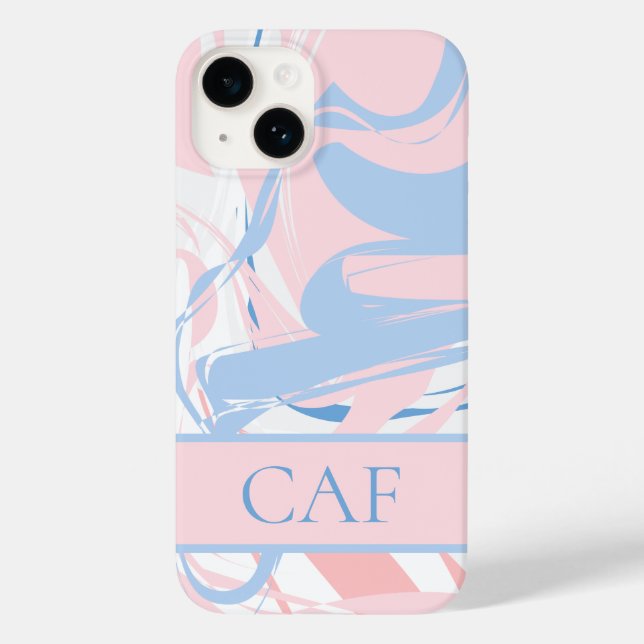 Coques Case-Mate iPhone Monogram Blue White Pink Marble Swirl (Verso)