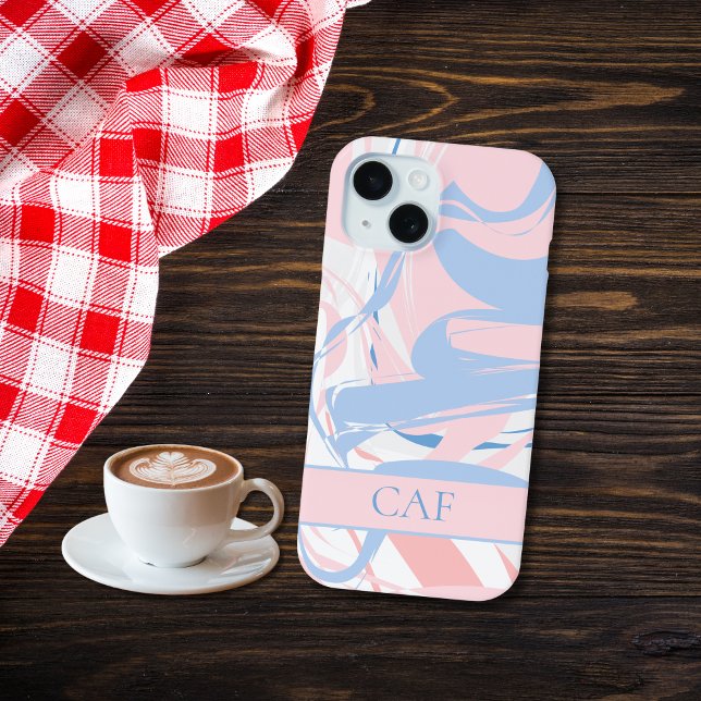Coques Case-Mate iPhone Monogram Blue White Pink Marble Swirl (Pink Blue White Marble Swirl iPhone 15 14 13 12 11 case. Samsung Case)
