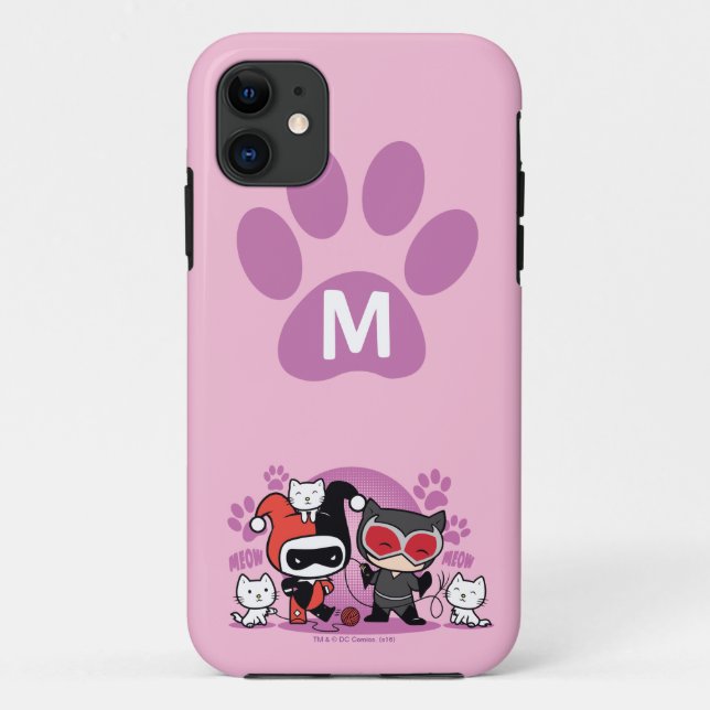 Coques Case-Mate iPhone Monogram Chibi Harley Quinn & Catwoman Avec Chats (Dos)