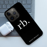 Coque Case-Mate iPhone Monogram Classic Elegant Minimum Black and White<br><div class="desc">A minimalist monogram design with large typographiy initials in a classic font with your name below on black background. Le Parfait Custom vend des accessoires !</div>