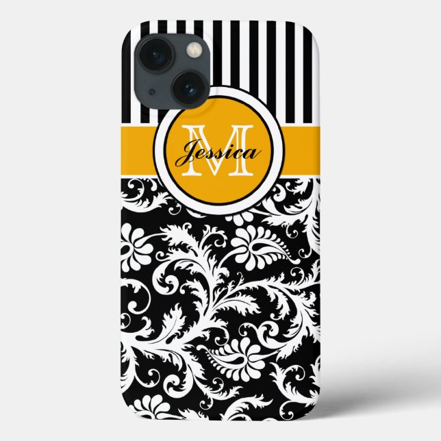 Coques Case-Mate iPhone Monogram Gold Black White Striped Damask iPad Air (Verso)