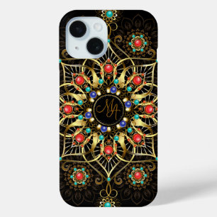 Coque Case-Mate iPhone Monogram Gold Turquiose Red Mandala Jewel