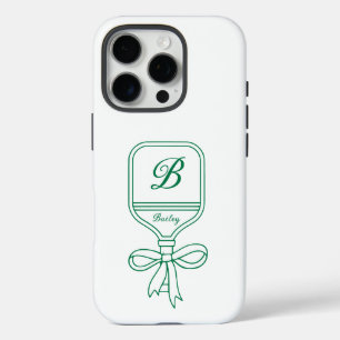 Coque iPhone 16 Pro Monogram Green Bow Pickleball Paddle