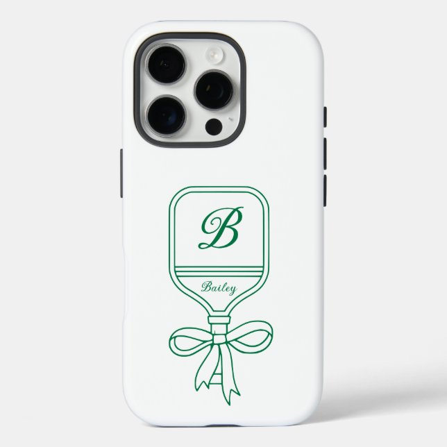 Coques Case-Mate iPhone Monogram Green Bow Pickleball Paddle (Verso)