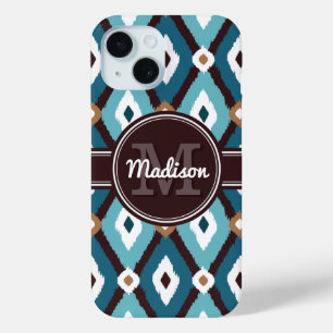 Coque Case-Mate iPhone Monogram Ikat Motif Bleu et Brown
