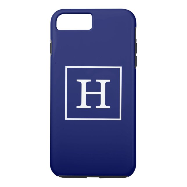 Coques Case-Mate iPhone Monogram initial de la Navy Blue White Framed (Dos)