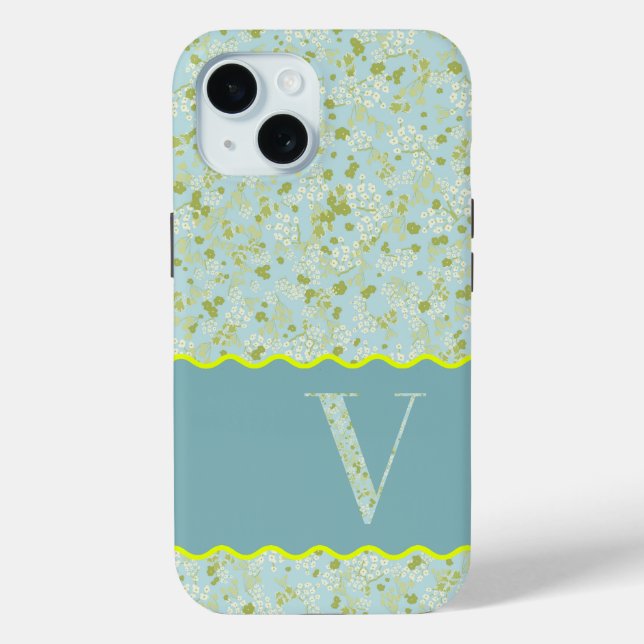 COQUES Case-Mate iPhone MONOGRAM INITIAL V ACQUA PETITES FLEURS (Verso)